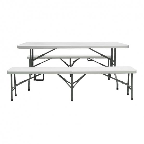Table rectangle pliante + 2 bancs pliants Table avec 2 bancs_0