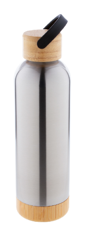 Thermos - bouteille isotherme double paroi en acier inoxydable avec couvercle et base en bambou - 500 ml_0