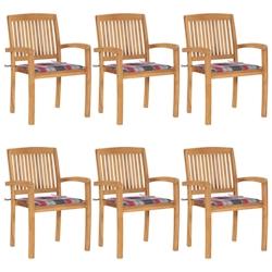 VidaXL Chaises De Jardin Empilables Avec Coussins Lot De 6 Teck Solide - multicolore 3073238_0