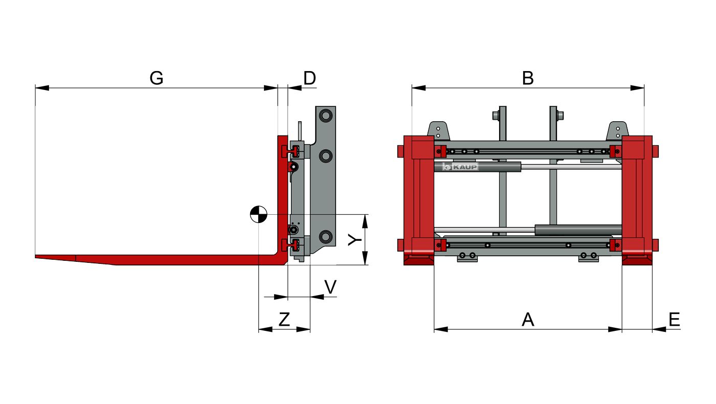 Écarteurs et ajusteurs de fourche 1,5t160biz - KAUP - capacité 1600 kg avec positionneur de fourches intégré_0