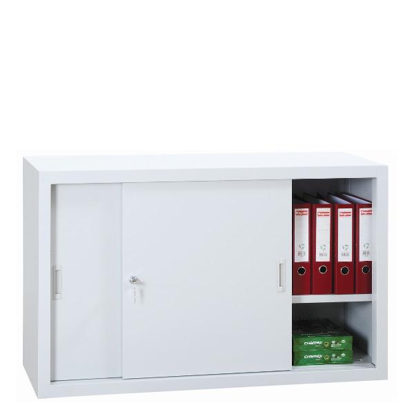 Armoire basse métallique à portes coulissantes monobloc noire_0