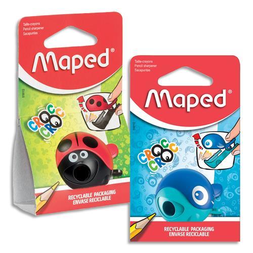 BLISTER TAILLE-CRAYONS MAPED CROC CROC EASY 1 USAGE AVEC PINCE - DESIGN COCCINELLE OU BALEINE - LOT DE 24