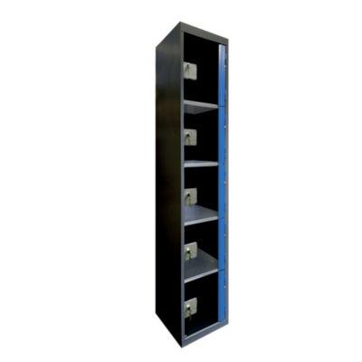 Casiers consigne à monnayeur, portes transparentes , 1 colonne de 5 cases larg.300 mm, anthracite/ bleu_0