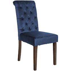 Décoshop26 - Chaise de salle à manger x1 dossier capitonné en velours bleu pieds en bois marron 10_0002048 - marron 3000250808989_0