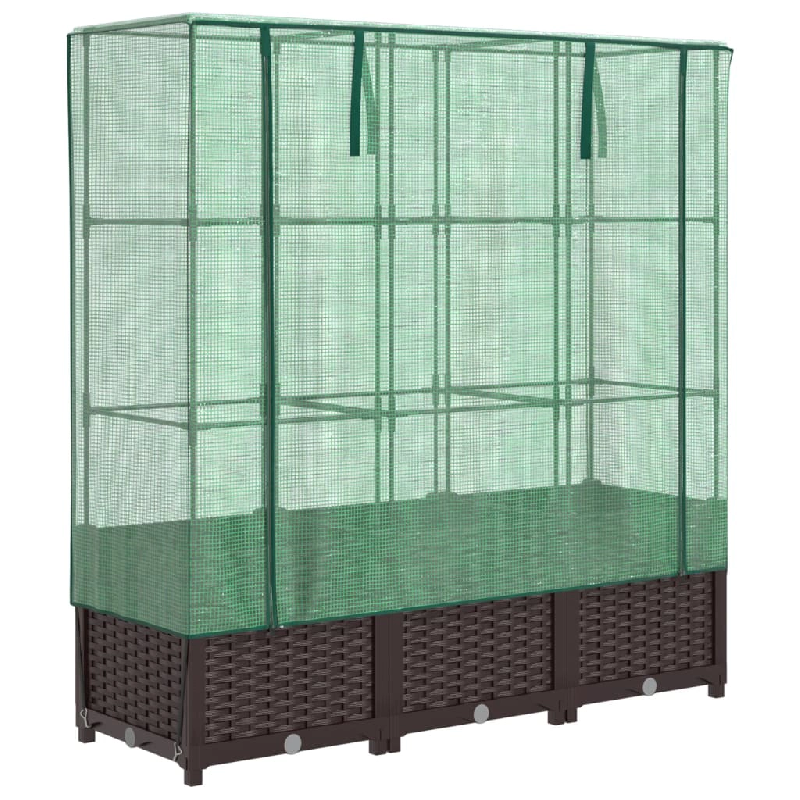 Helloshop26 - Jardinière bac lit surélevé plantes fleurs terrasse jardin surélevée avec housse aspect rotin 120 x 40 x 138 cm Marron 02_0038739 -_0