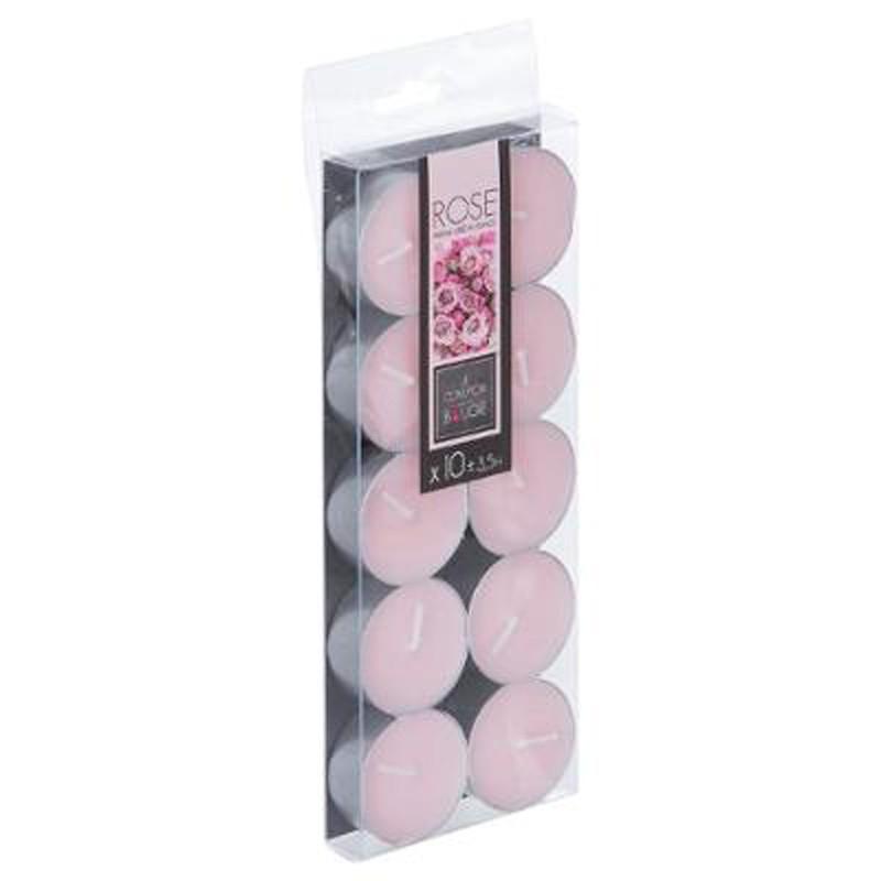 Lot de 10 bougies chauffe-plat parfumées rose 3,7 cm - Paris Prix_0