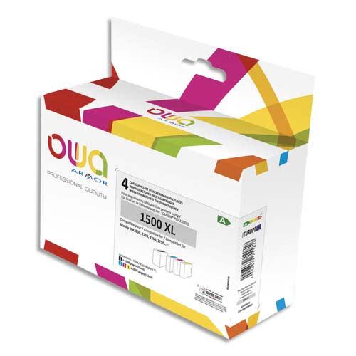 Pack 4 cartouches d'encre remanufacturées OWA - Haute capacité - Compatible Canon PGI-1500XL - Noir, Cyan, Magenta, Jaune_0
