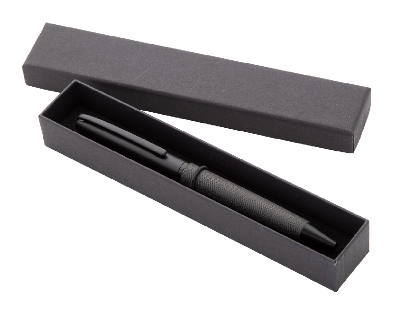Stylo à bille twist en métal - Corps en PU avec parties noires - Encre bleue - Avec boîte cadeau noire_0