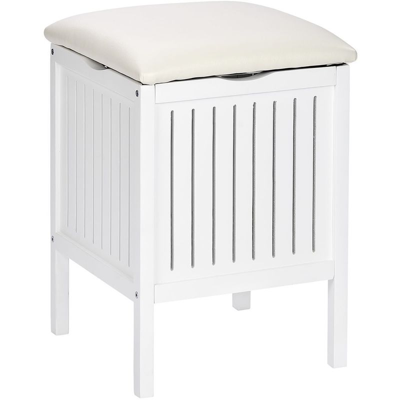 TABOURET PANIER À LINGE, OSLO, COFFRE À LINGE BOIS, VERNI BLANC WENKO