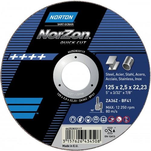 25 MEULES DE TRONÇONNAGE PLATES NORZON QUICK CUT - 230 X 2,50 X 22,23 MM NORTON