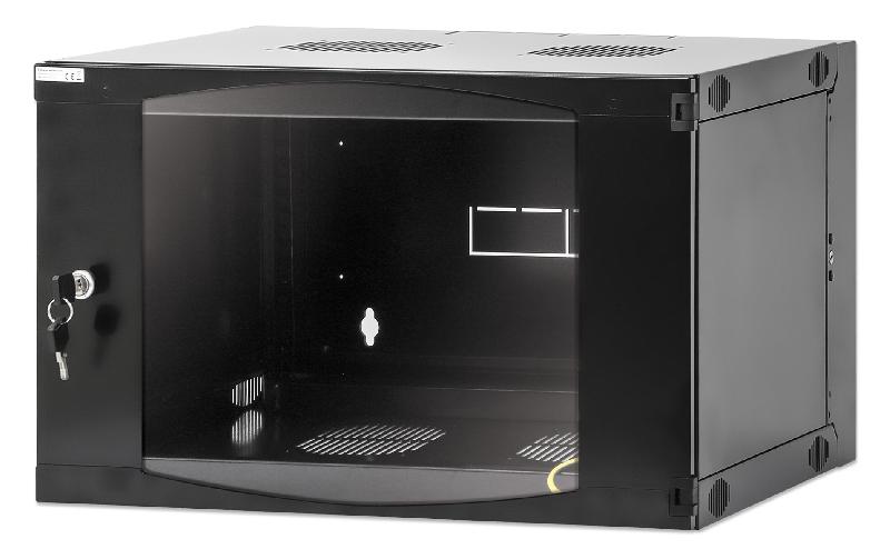 Armoire murale 19 pouces MHT103 avec porte en verre - hauteur 6U - double section - profondeur 450 mm - flatpack - noir - Bravour®_0