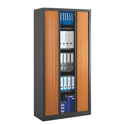 ARMOIRE À RIDEAUX MONOBLOC ECO-CONÇUE DÉCOR H 198 X L 100 CM CORPS ANTHRACITE/RIDEAUX MERISIER