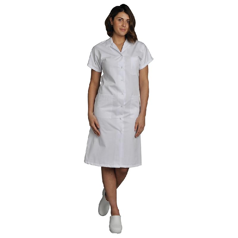BLOUSE HOSPITALIÈRE BLANCHE FEMME, MANCHES COURTES, EN POLYCOTON, TAILLE 56/58
