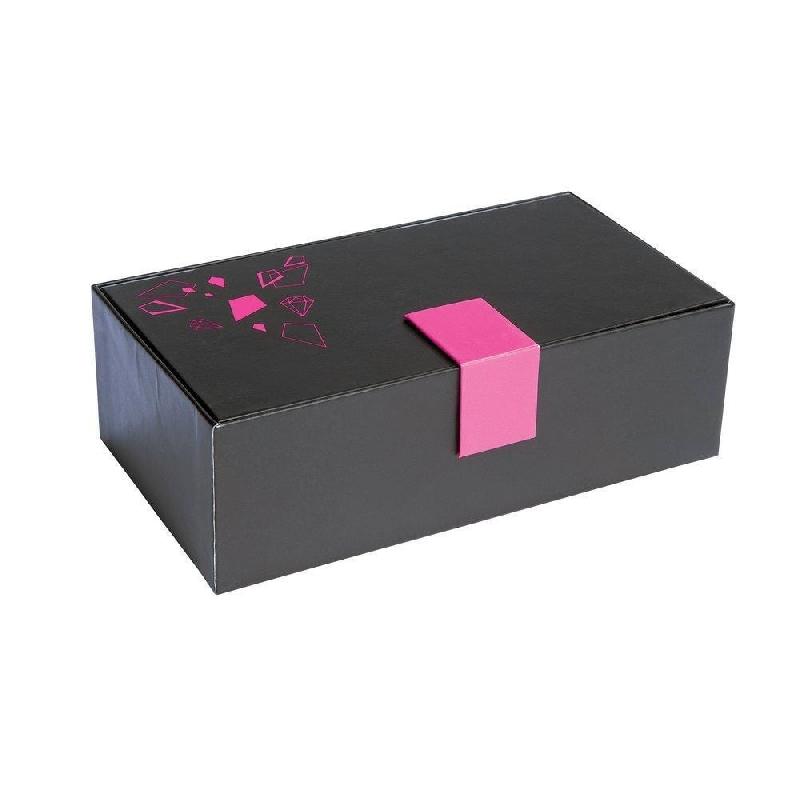 Boite chocolat noir à fermeture aimantée/décor fuchsia 16.5x9x5.2cm - par 10_0