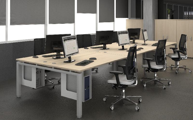 Bureau bench ECO 6 personnes - Mobel Linea. - Blanc 9010, Acacia clair, 420_1