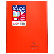 CAHIER PIQUÉ KOVERBOOK 24X32CM 48 PAGES PETITS CARREAUX + MARGE COUVERTURE POLYPROPYLÈNE TRANSPARENT - ROUGE - LOT DE 10