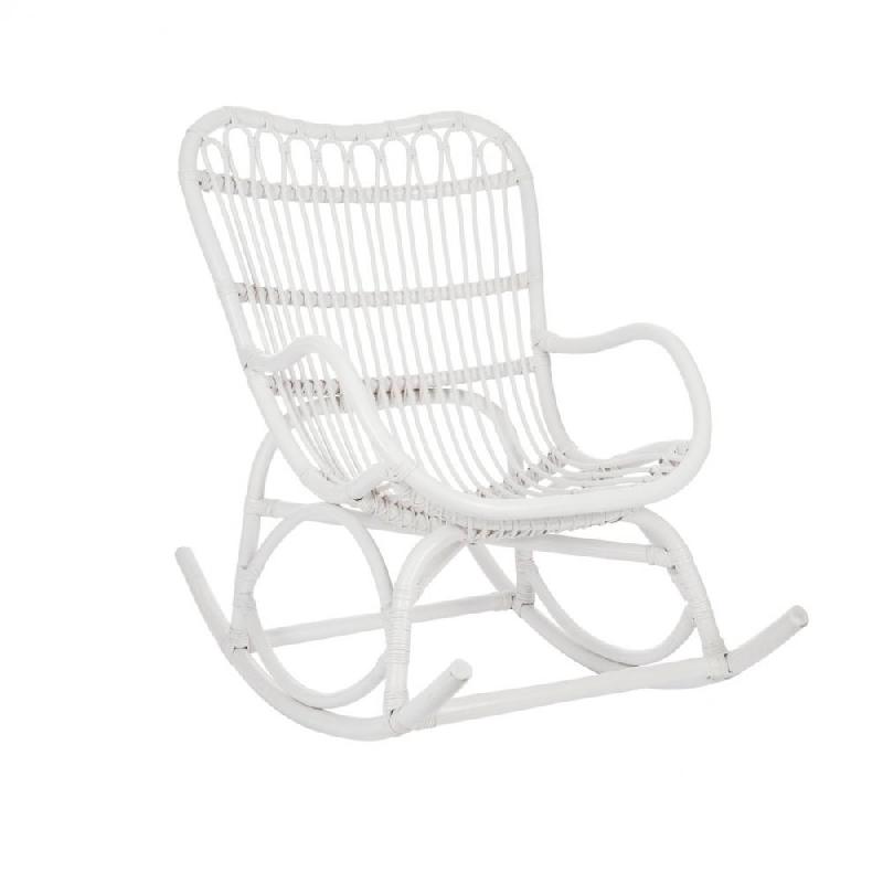 Chaise à bascule BYZA en rotin blanc - Design naturel et confortable - Dimensions L98 x H94 x P56 cm_0