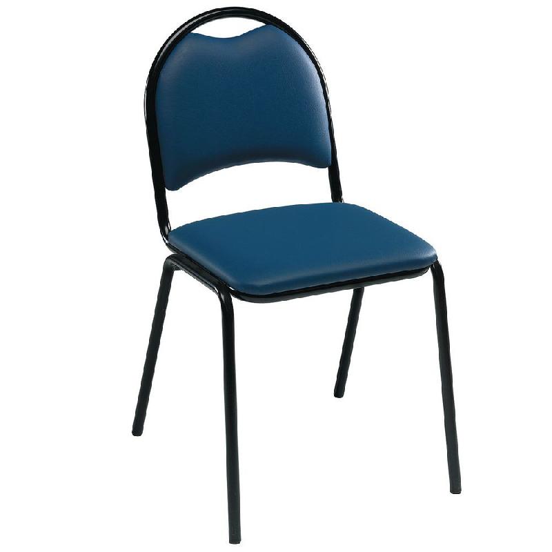 CHAISE VISITEUR CLARA - VINYLE - BLEU- PIEDS MÉTAL NOIR - LOT DE 4