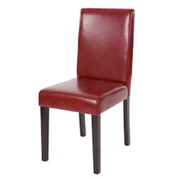 Décoshop26 - Chaise de salle à manger cuisine en cuir rouge pieds en bois foncé style moderne 04_0002335 - 3000271732690_0