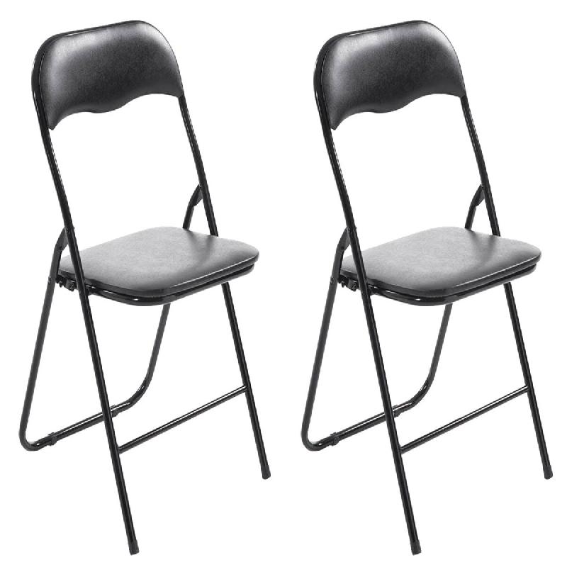 Décoshop26 - Lot de 2 chaises pliantes en métal pour réception et usage quotidien structure métallique noir assises PVC noir 10_0008402 - 30002666_0