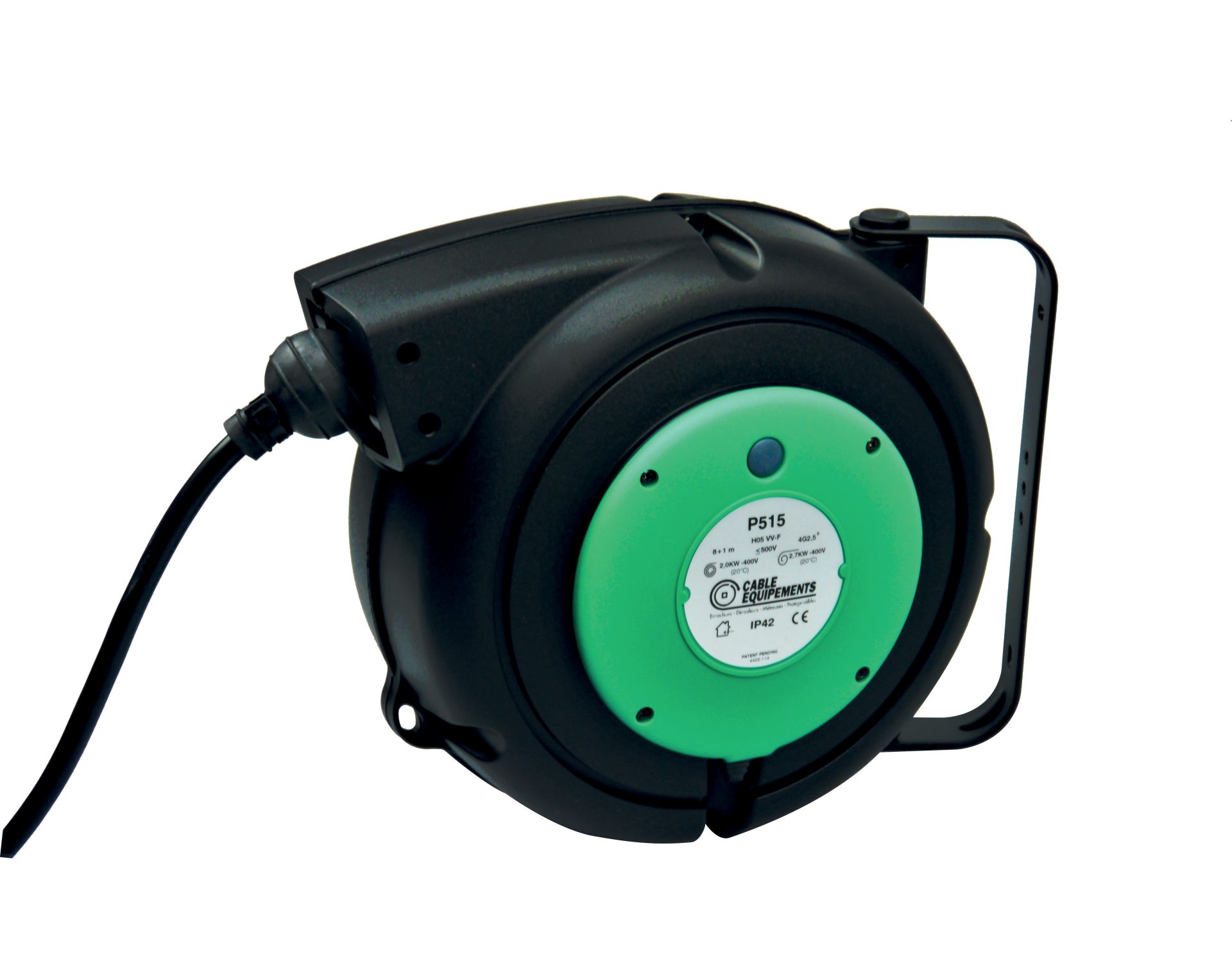 Enrouleur électrique à rappel automatique à ressort - P515 - 9 mètres, câble H05VV-F 4G2,5 mm², usage horizontal/vertical_0