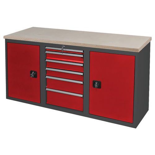 ETABLI SUR ARMOIRE BASSE PLATEAU MULTIPLIS ANTHRACITE/ROUGE 3002 - ANJOU TOLERIE