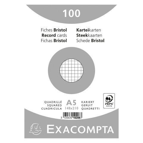 FICHE BRISTOL 210 X 148 MM QUADRILLÉE 5 X 5 BLANCHE NON PERFORÉE EXACOMPTA - BOÎTE DE 100