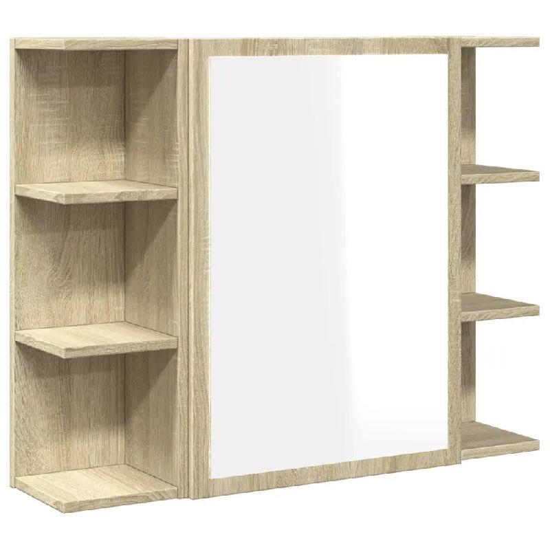 Helloshop26 - Armoire à miroir de salle de bain design pratique rangement 80 x 20 x 64 cm en bois d'ingénierie chêne sonoma 02_0049683 - Bois massi_0