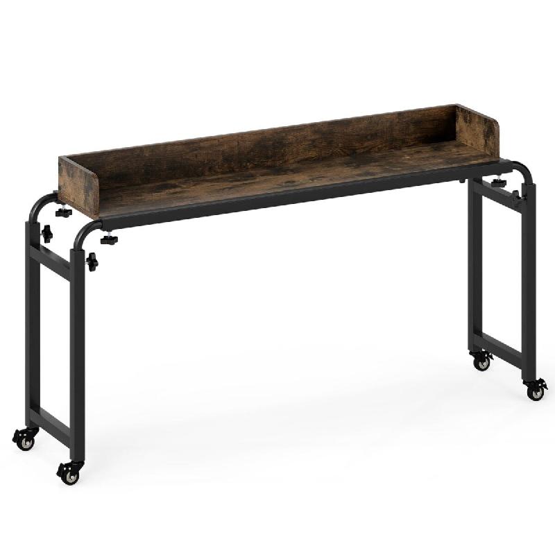 Helloshop26 - Bureau à roulettes mobile ajustable 135,5-206 x 40 x 73,5-102,5 cm avec large plateau fonctionnel style industriel en 20_0010950 - mét_0