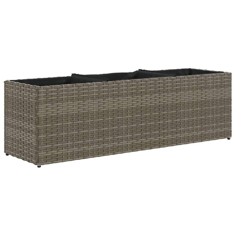 Helloshop26 - Jardinière bac lit surélevé plantes fleurs terrasse jardin avec 3 pots 105 x 30 x 32 cm résine tressée gris 02_0038085 - 3000214070209_0