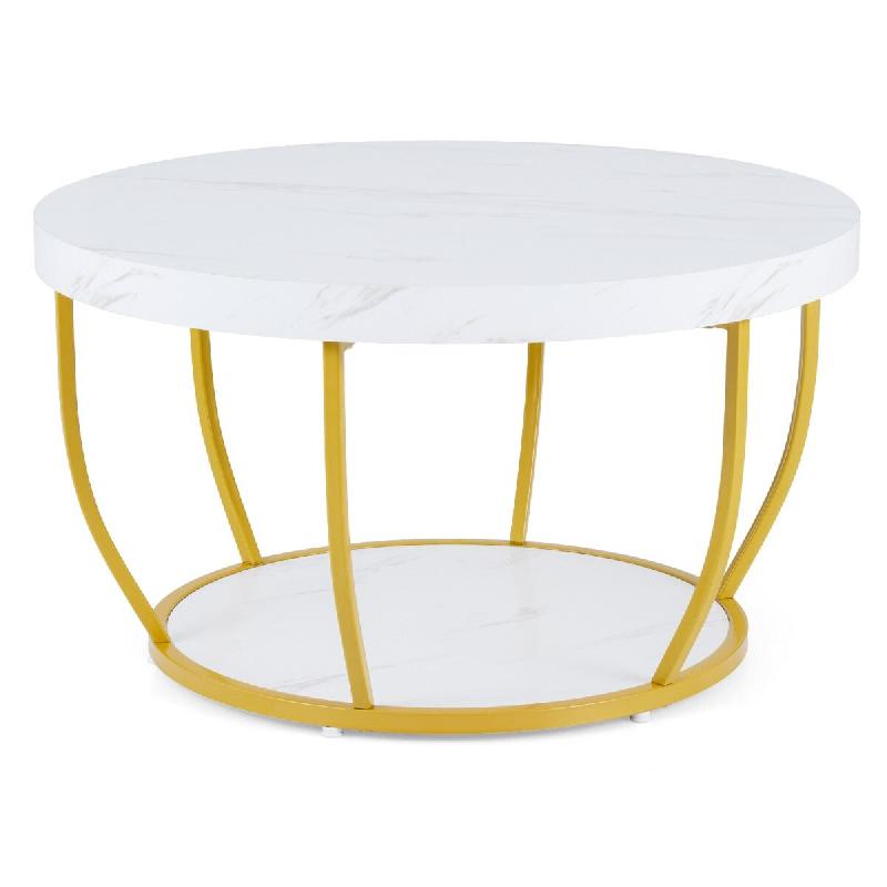 Helloshop26 - Table basse ronde 80 x 80 x 45 cm à 2 niveaux pour rangement élégant en style rustique industriel blanc 20_0019202 - 3000232809188_0