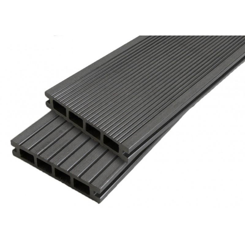 Lame terrasse bois composite alvéolaire Dual - Gris anthracite - 25mm d'épaisseur, 14cm de largeur, 240cm de longueur - Surface couverte 0.34m²_0