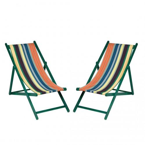 LOT DE 2 CHILIENNES XL PLIANTES - 100 % COTON - BOIS VERT - MULTICOLORE - SAAS AVRIL PARIS