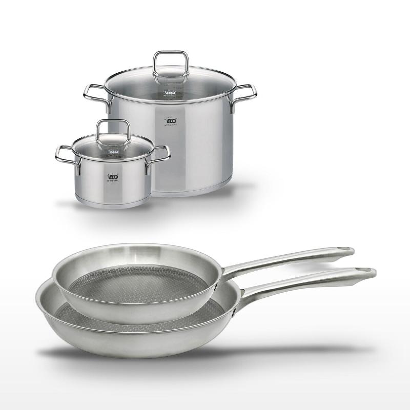 Lot de 2 poêles Elo Relief Passion 24/28cm et 2 faitouts Elo Citrin 20/26cm - gris Acier inoxydable 18/10 3176239953701_0