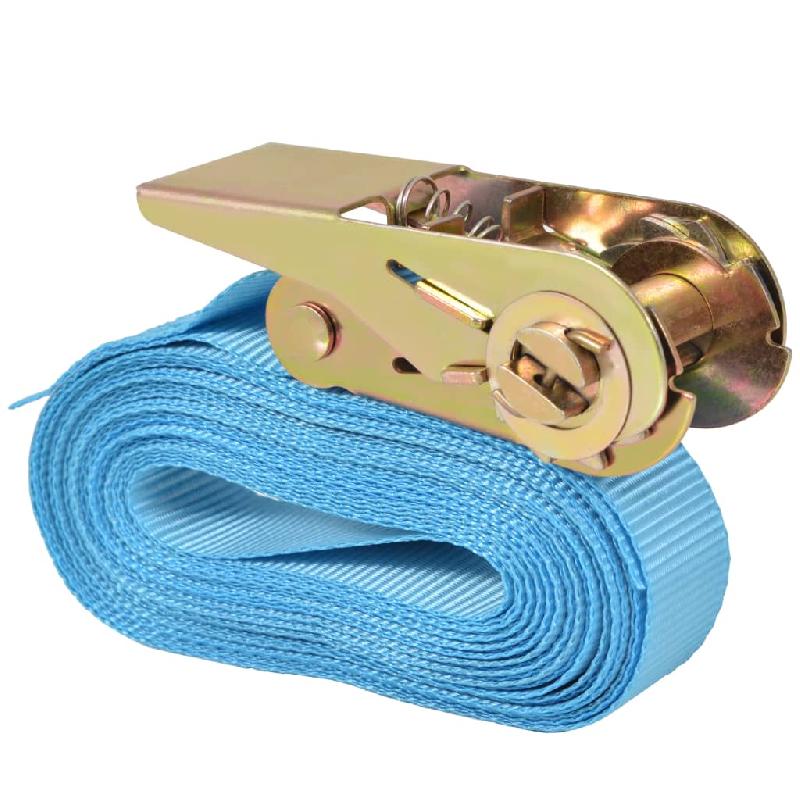 Lot de 4 sangles d’arrimage à cliquet - 0,8 tonne - 6 m x 25 mm - Conforme EN-12195-2 - Bleu_0
