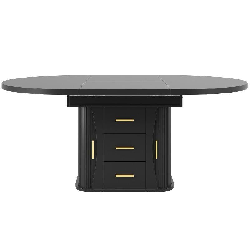 Merax table à manger extensible 118-158 cm, ronde noire, grand rangement, tiroirs et portes latérales, MDF - noir Bois manufacturé N620CZ260205S_0