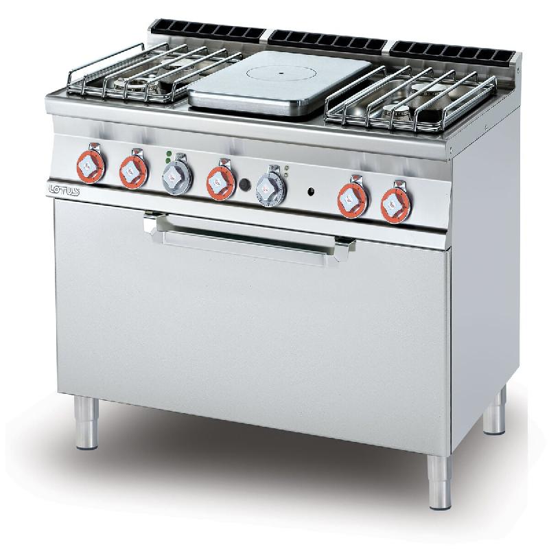 Plaque de cuisson tout gaz + 4 brûleurs avec flamme pilote sur maxi-four électrique statique. Dimensions 120x70,5 h90 cm. Modèle TPF4-712GPE - 1854_0