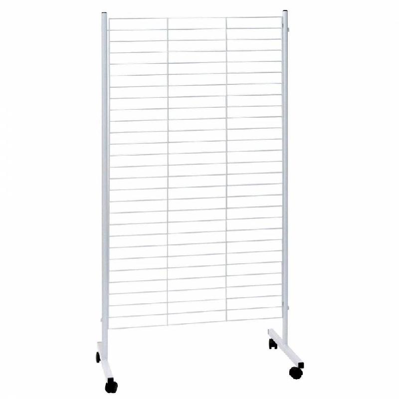 Présentoir grille 85,5x159cm - double face - 4 roues - blanc - acier_0