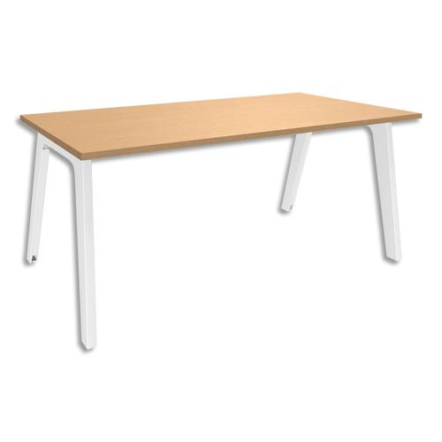 Simmob bureau steely plateau hêtre pieds blancs en bois et métal - dim : l180 x h72 x p80 cm_0