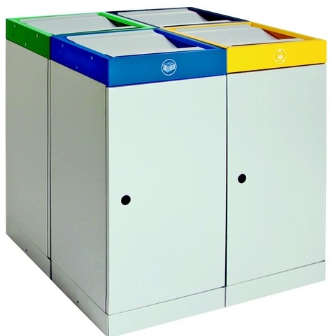 Station de 4 poubelles de tri sélectif 4x70L - acier zingué - clapet double - non-feu - auto-extinguible_0