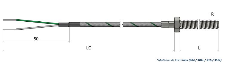 Thermocouple de surface Vis - TR22 - Type K, N, J, T, E, R, S, B, Classe 1 et 2, câbles jusqu'à 400°C_0