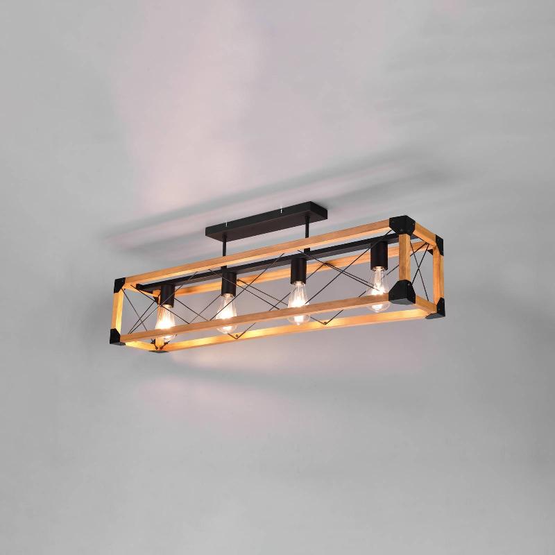 TRIO LIGHTING PLAFONNIER TENALI AVEC ABAT-JOUR EN BOIS, 4 LAMPES