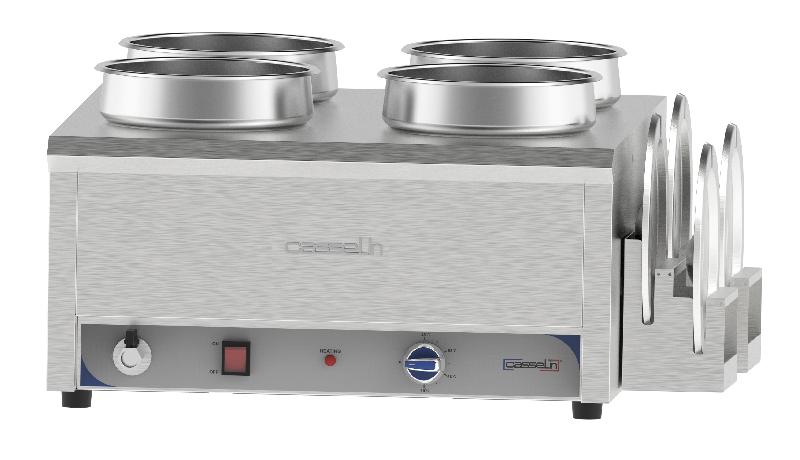 Bain-marie à eau pour sauces - 4 cuves de 7,5L - Casselin CBMES475 - Acier inoxydable et thermostat réglable_0