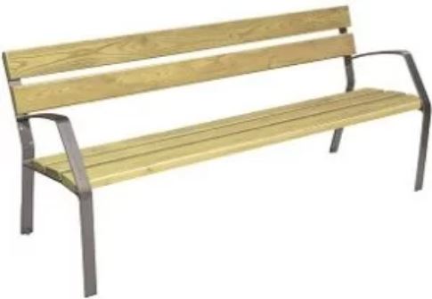Banc public Modo-08 - 5 lames 180 cm en pin certifié FSC avec traitement protecteur - Piètement en fonte ductile_0