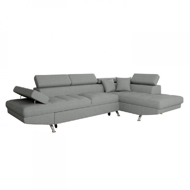 Canapé d'angle droit convertible RINO gris clair avec coffre et têtières réglables_0