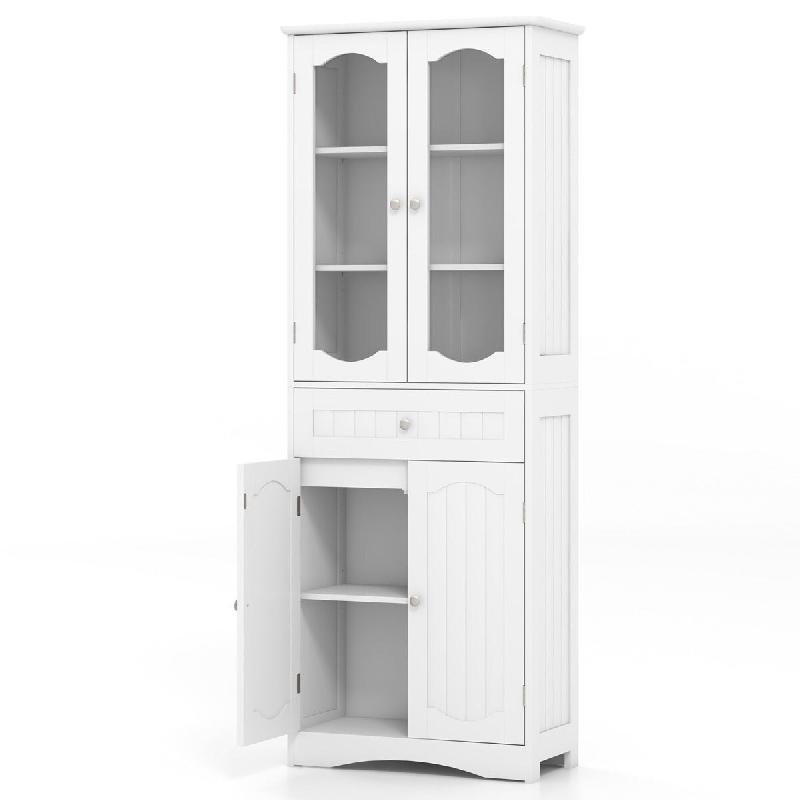 Helloshop26 - Armoire de rangement haute 60 x 30 x 160 cm 2 portes en verre 2 étagères réglables style moderne en MDF blanc 20_0018063 - blanc verr_0