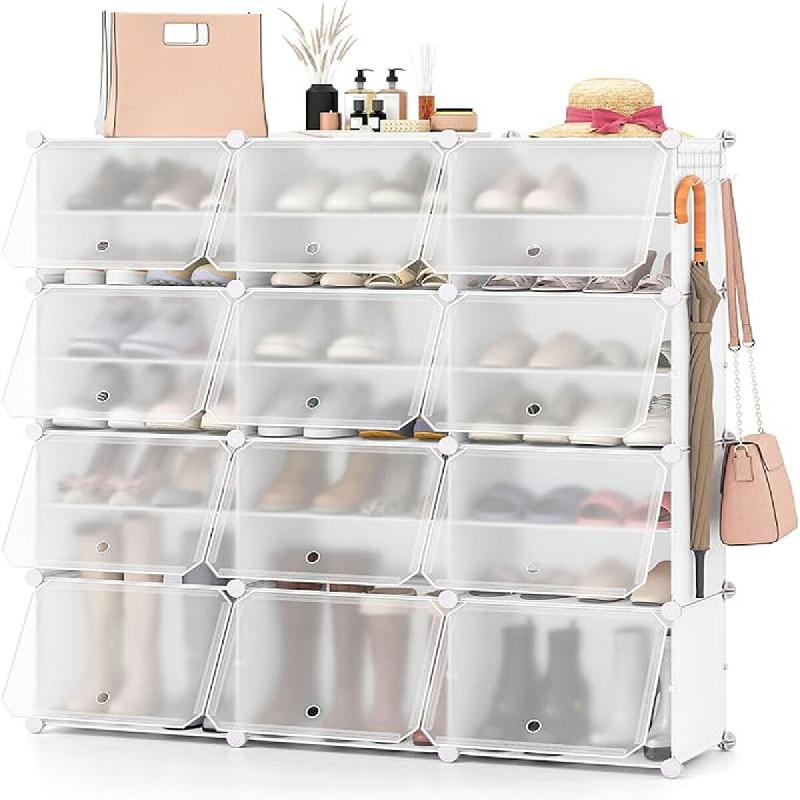 Helloshop26 - Étagère à chaussures modulable 124 x 32 x 125 cm pour 48 paires gain de place design moderne en PP blanc 20_0014797 - blanc métal 30_0