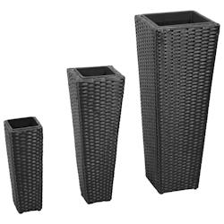 Helloshop26 - Jardinière lit surélevé plantes fleurs jardin 3 pièces résine tressée noir 02_0001353 - 3000077241532_0