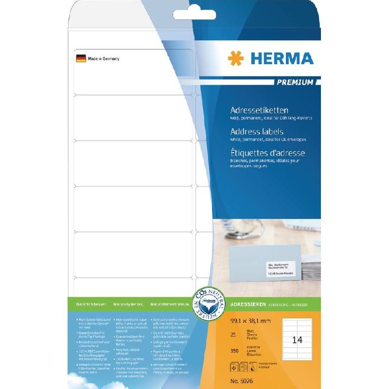 HERMA ETIQUETTE BLANCHE PREMIUM - HERMA - 99,1 X 38,1 MM - POCHETTE DE 350 ÉTIQUETTES