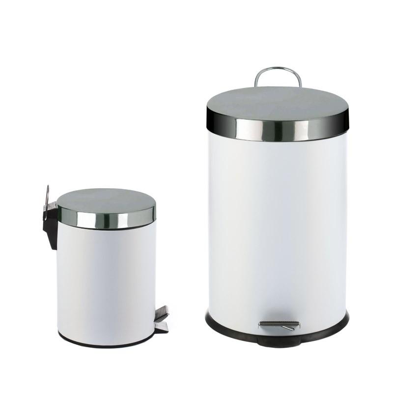 Lot de 2 poubelles à pédale 20L et 5L - Inox blanc - Paris Prix_0